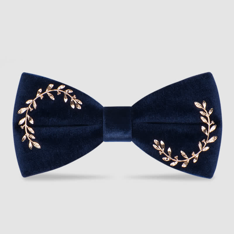 Men's Vine Leaves Velvet Bow Tie - Navy - image 5
