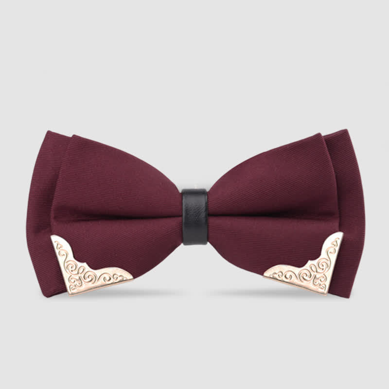 Men's Classic Metal Gold Bow Tie - DarkMagenta - image 9