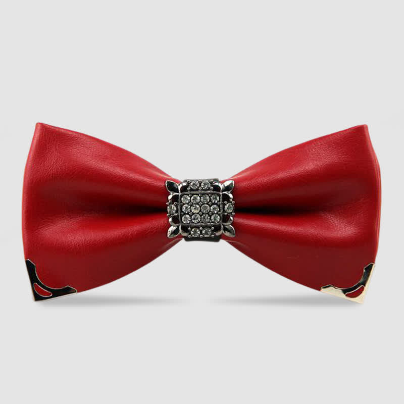 Men's Crystal Rhinestone Leather Bow Tie - Red - image 6