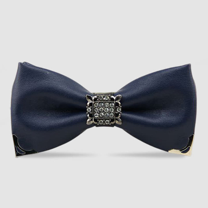 Men's Crystal Rhinestone Leather Bow Tie - Navy - image 2