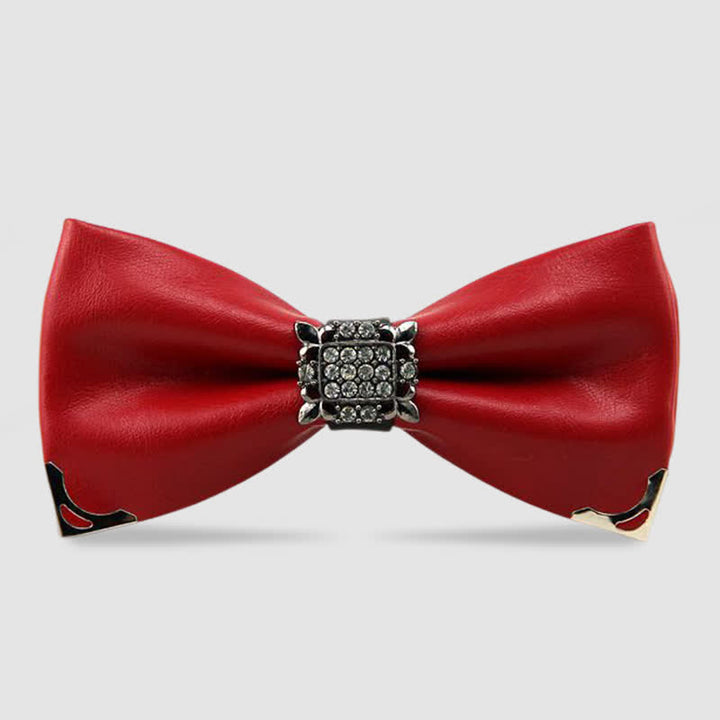 Men's Crystal Rhinestone Leather Bow Tie