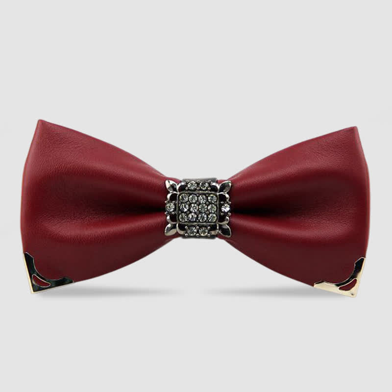 Men's Crystal Rhinestone Leather Bow Tie