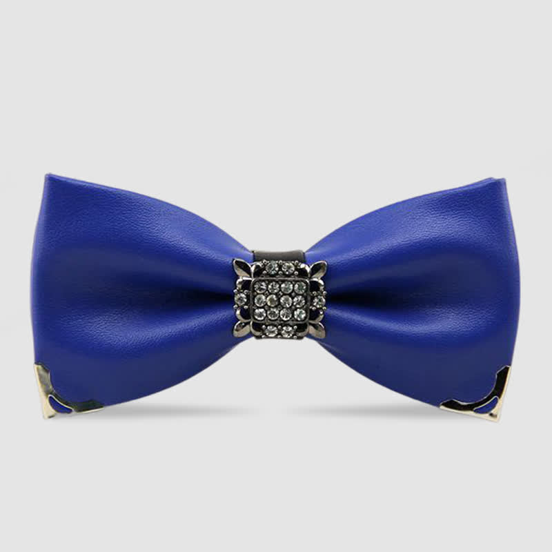 Men's Crystal Rhinestone Leather Bow Tie - Blue - image 3
