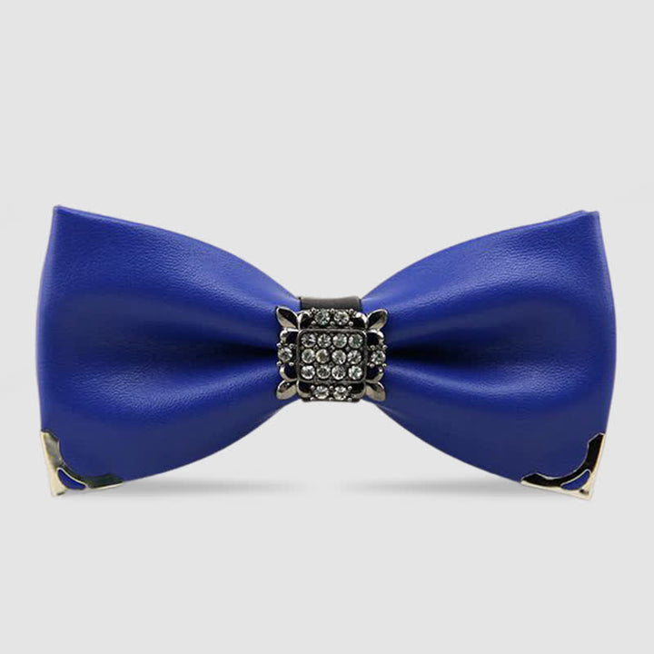 Men's Crystal Rhinestone Leather Bow Tie - Blue - image 3
