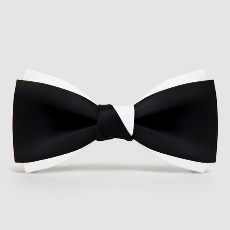 Men's Black White Two Tone Double Layered Bow Tie - Black - image 4
