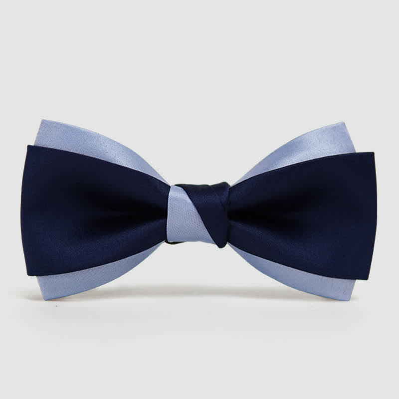 Men's Contrast Color Double Layered Bow Tie - Blue - image 6