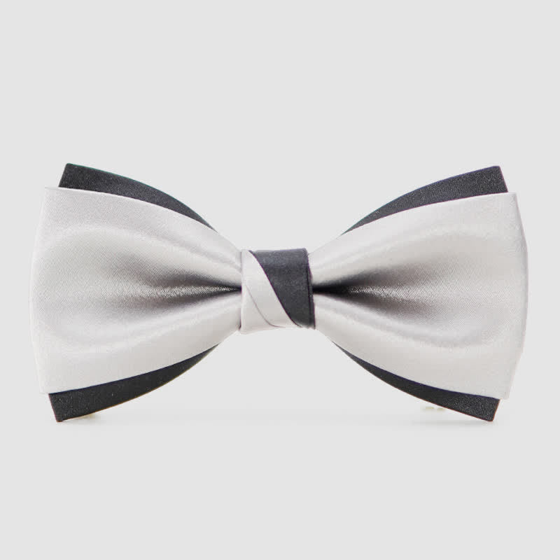 Men's Modern Black & Silver Double Layered Bow Tie - Silver - image 4