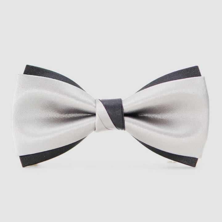 Men's Modern Black & Silver Double Layered Bow Tie - Silver - image 4