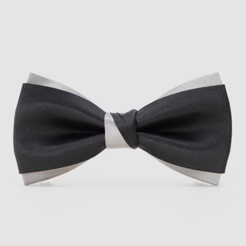 Men's Modern Black & Silver Double Layered Bow Tie - Black - image 0