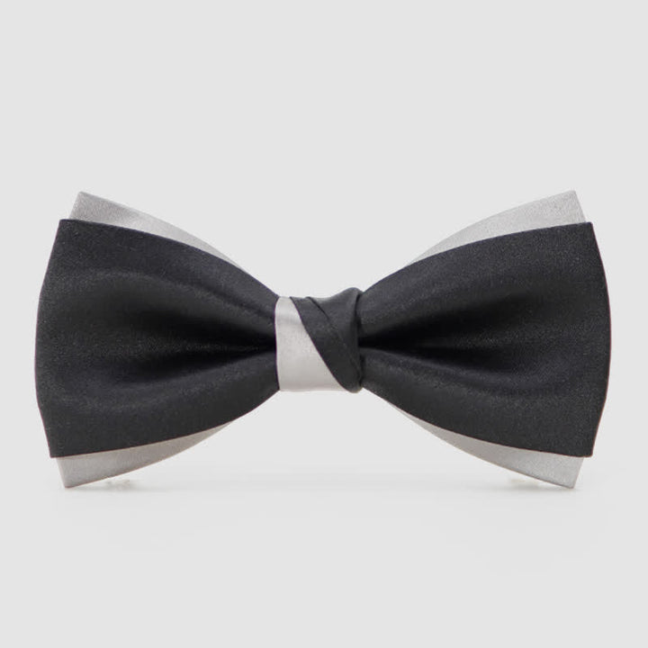 Men's Modern Black & Silver Double Layered Bow Tie - Black - image 0
