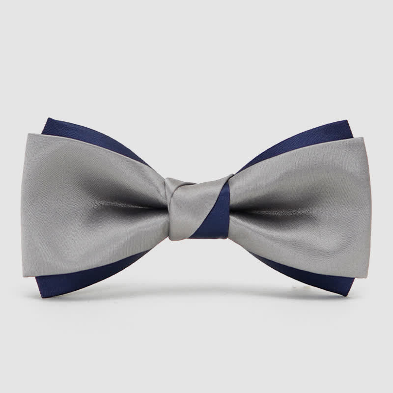 Men's Noble Navy & Silver Double Layered Bow Tie - Silver - image 4