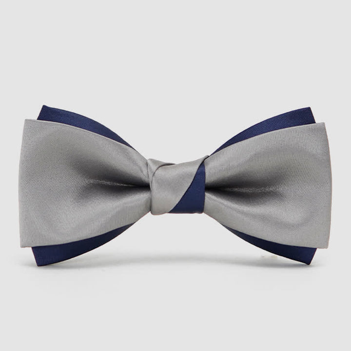 Men's Noble Navy & Silver Double Layered Bow Tie - Silver - image 4