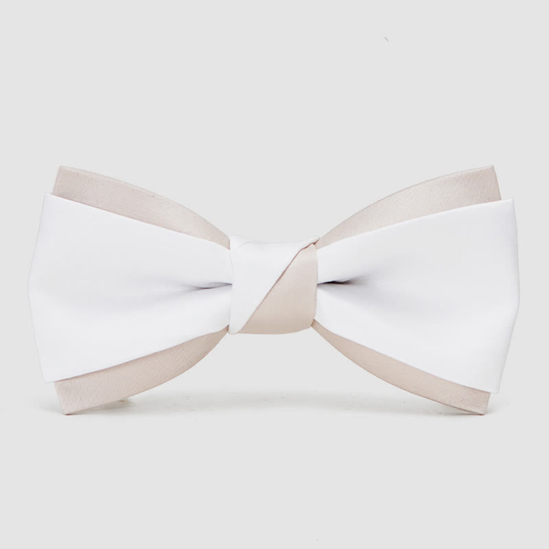 Men's Gentle Pink & White Double Layered Bow Tie - White - image 4
