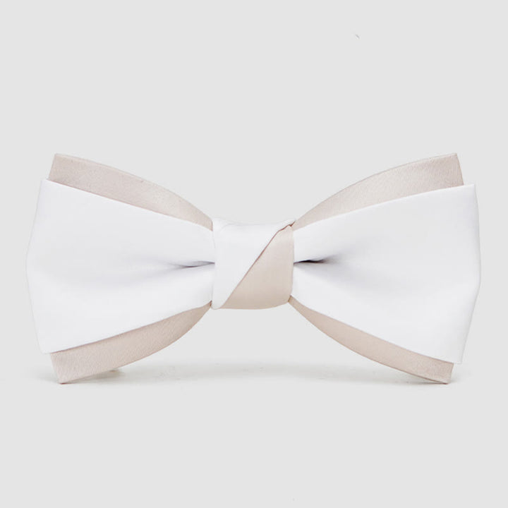 Men's Gentle Pink & White Double Layered Bow Tie - White - image 4