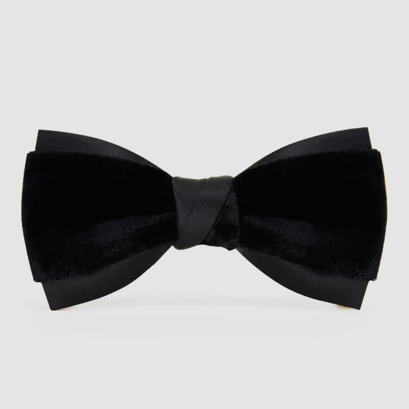 Men's Two-Tone Velvet Double Layer Bow Tie - Black - image 5