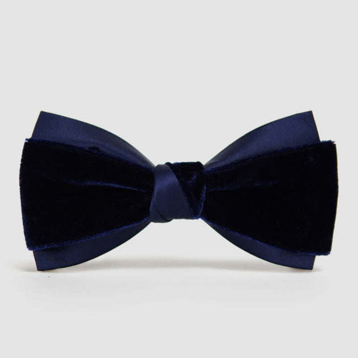 Men's Two-Tone Velvet Double Layer Bow Tie - Blue - image 8