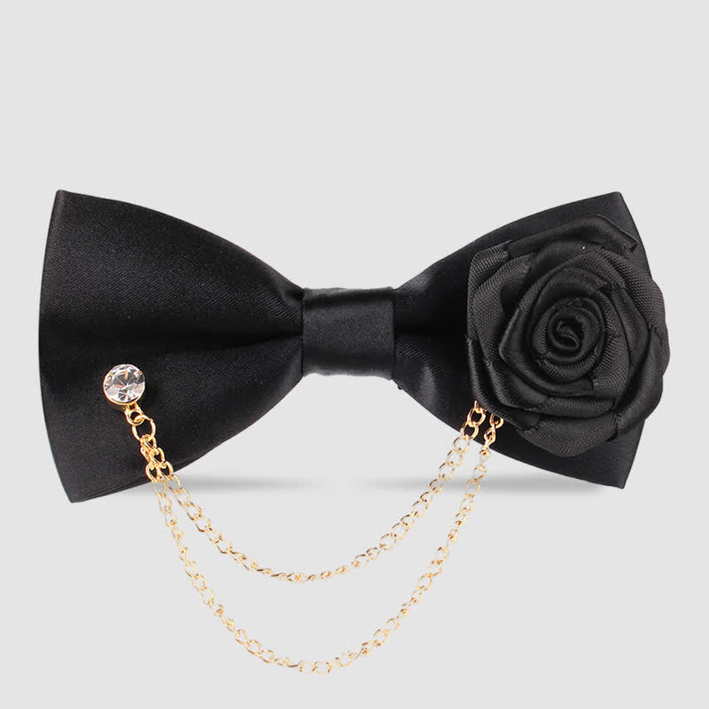 Men's Elegant Rose Golden Chain Decoration Bow Tie - Black - image 21