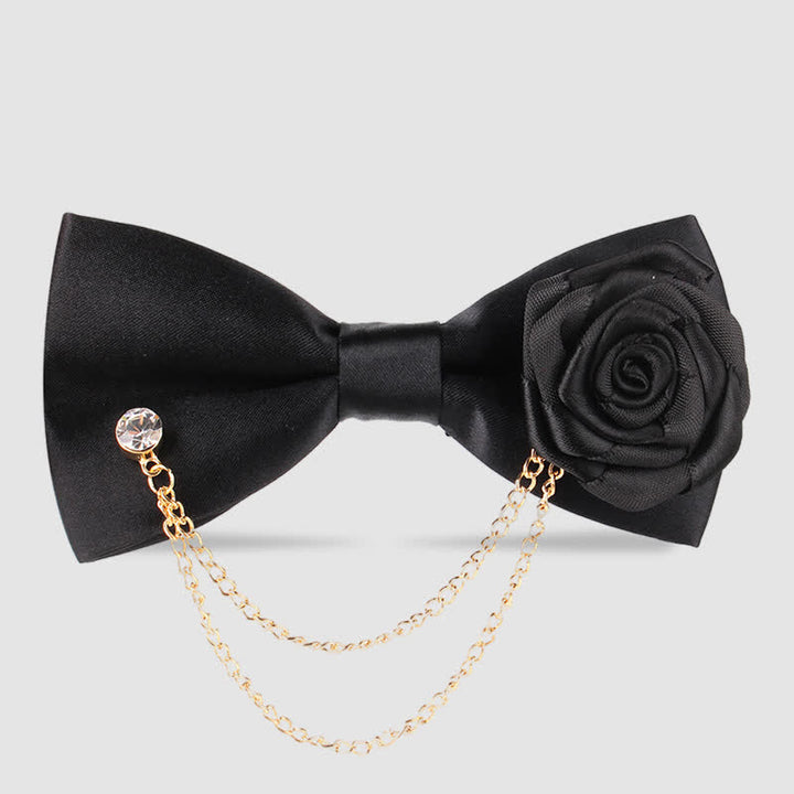 Men's Elegant Rose Golden Chain Decoration Bow Tie - Black - image 21