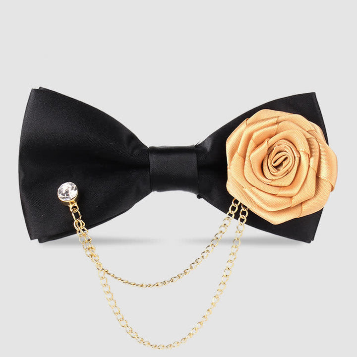 Men's Elegant Rose Golden Chain Decoration Bow Tie