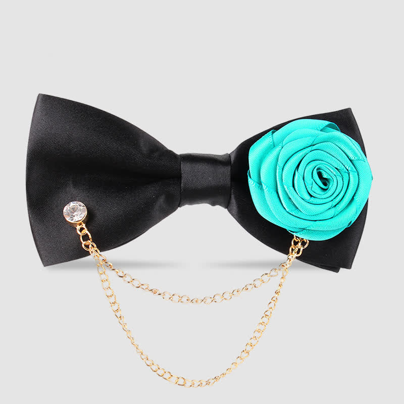 Men's Elegant Rose Golden Chain Decoration Bow Tie - Cyan - image 11