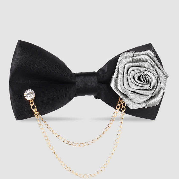 Men's Elegant Rose Golden Chain Decoration Bow Tie