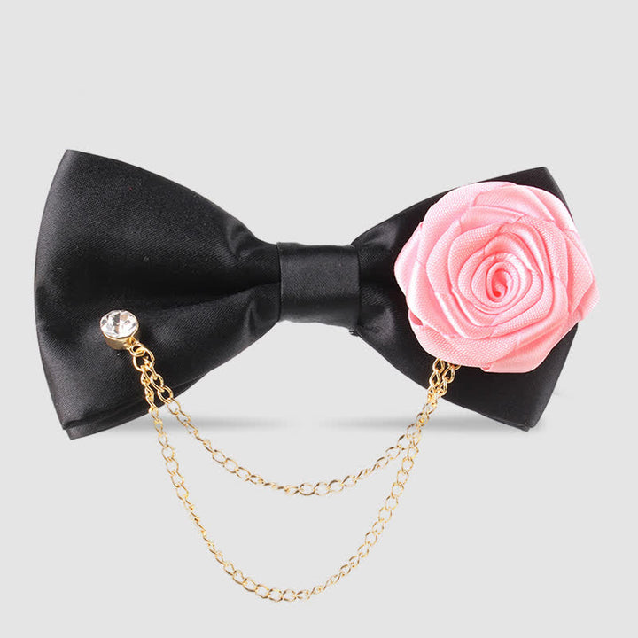 Men's Elegant Rose Golden Chain Decoration Bow Tie - Pink - image 7