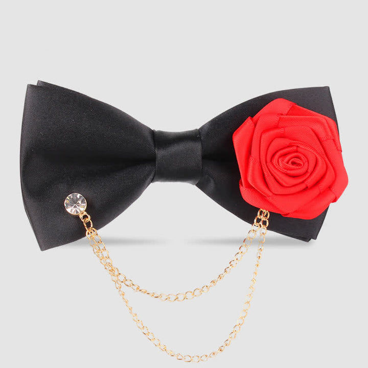 Men's Elegant Rose Golden Chain Decoration Bow Tie - Red - image 9