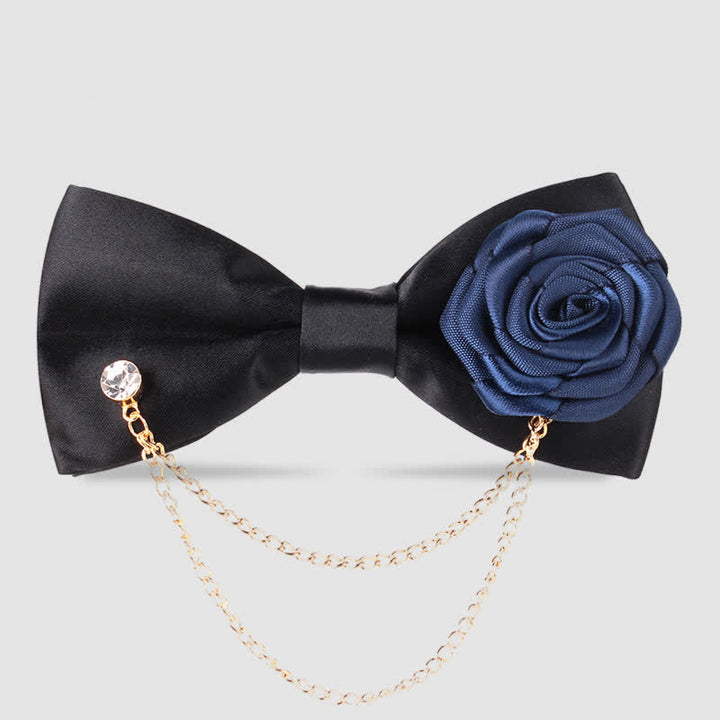 Men's Elegant Rose Golden Chain Decoration Bow Tie - Navy - image 17