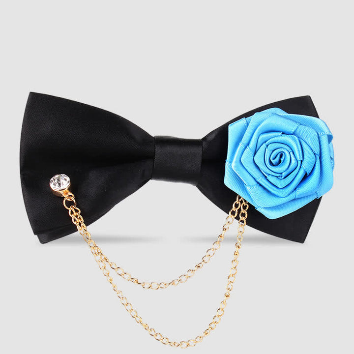 Men's Elegant Rose Golden Chain Decoration Bow Tie - Sky Blue - image 13