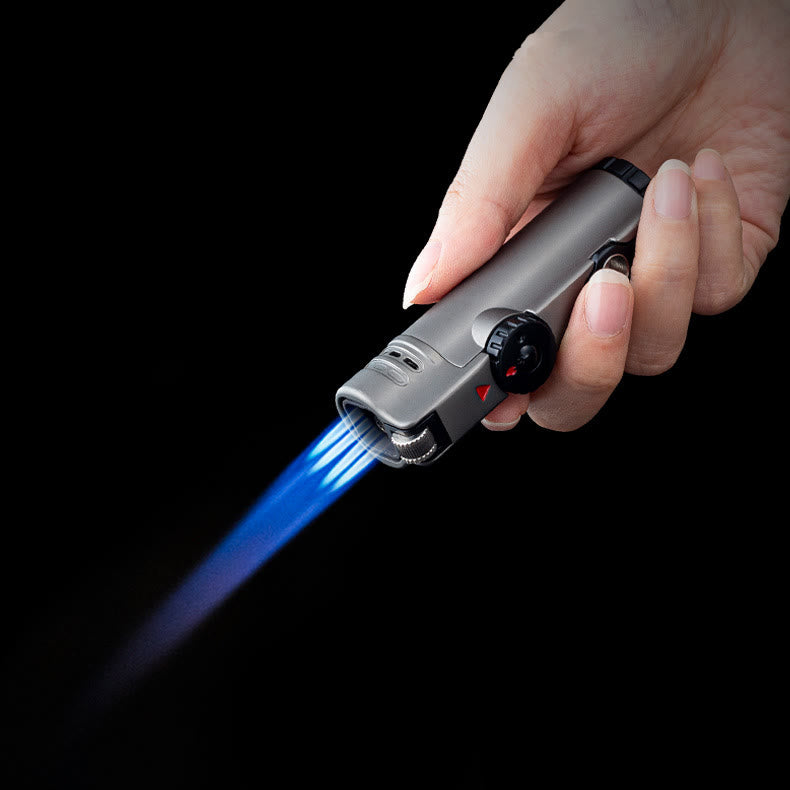 Quad Flame Lighter With Cigar Puncher Four Burner Lighter