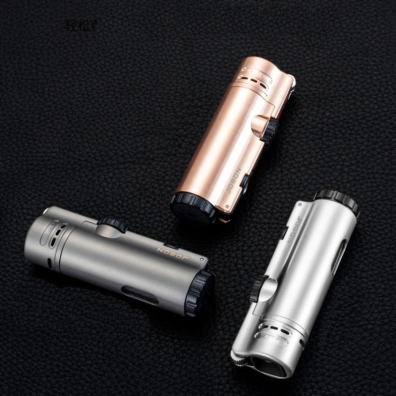 Quad Flame Lighter With Cigar Puncher Four Burner Lighter