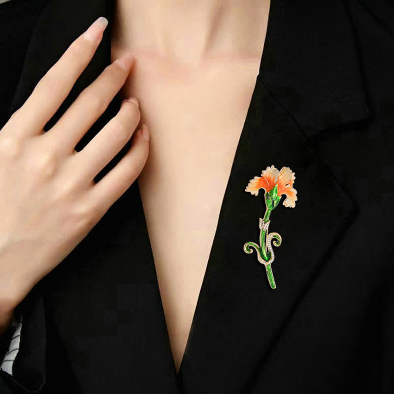 Women's Lovely Enameled Carnation Brooch - image 2