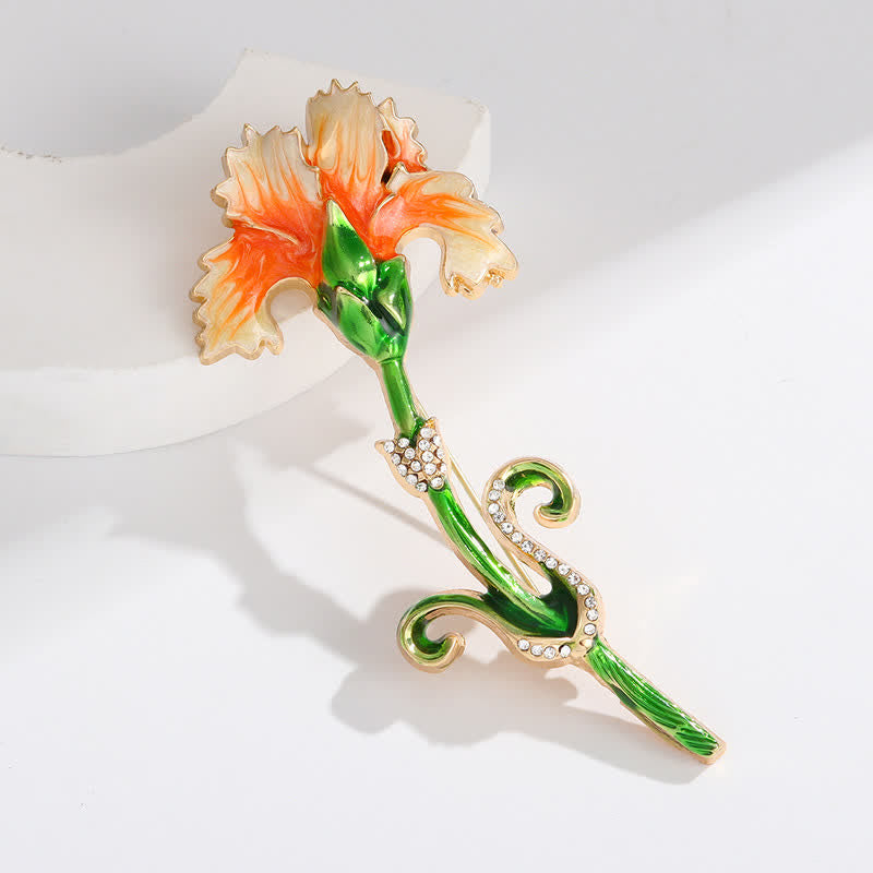 Women's Lovely Enameled Carnation Brooch - Orange & Green - image 0