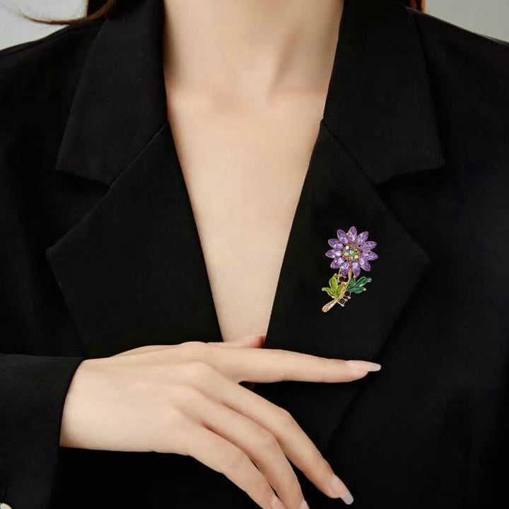 Women's Purple Sunflower Crystal Rhinestone Brooch - image 1