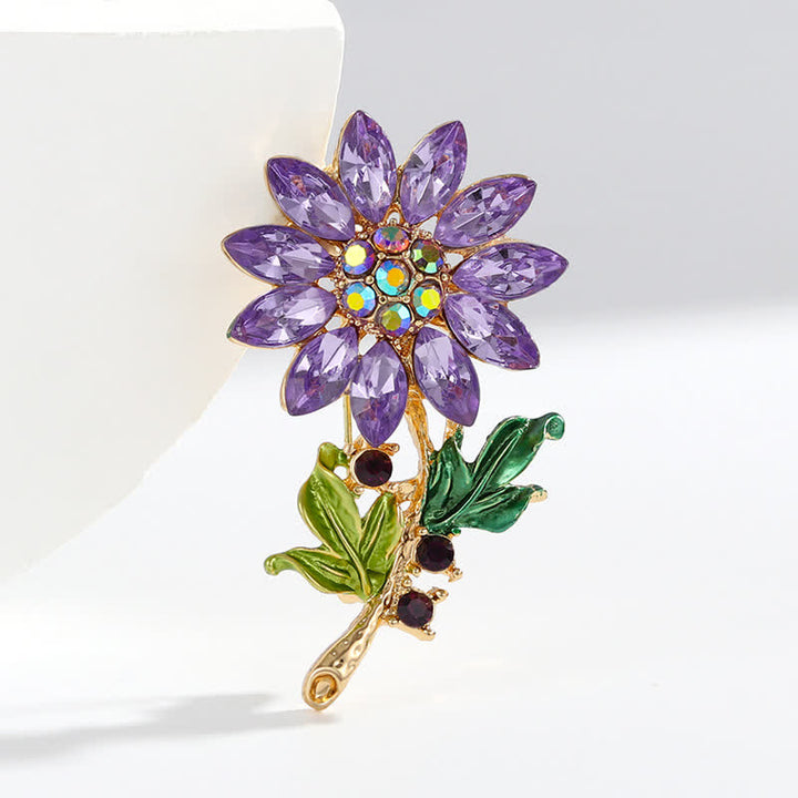 Women's Purple Sunflower Crystal Rhinestone Brooch - Purple - image 0
