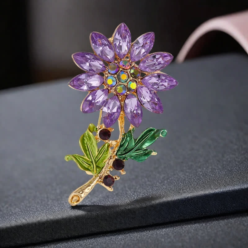 Women's Purple Sunflower Crystal Rhinestone Brooch - image 4