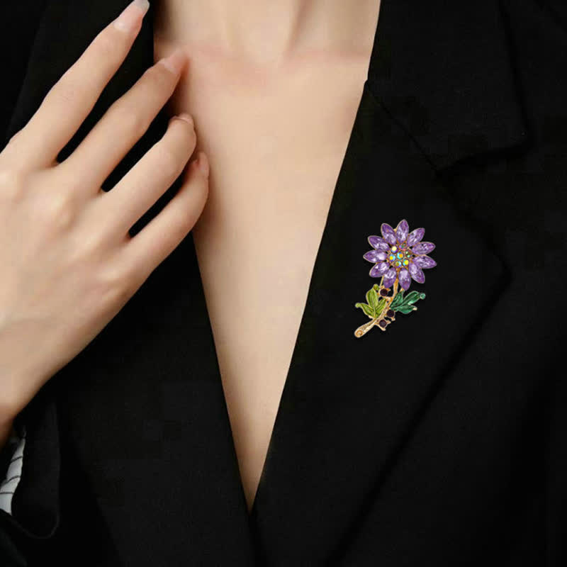 Women's Purple Sunflower Crystal Rhinestone Brooch - image 2
