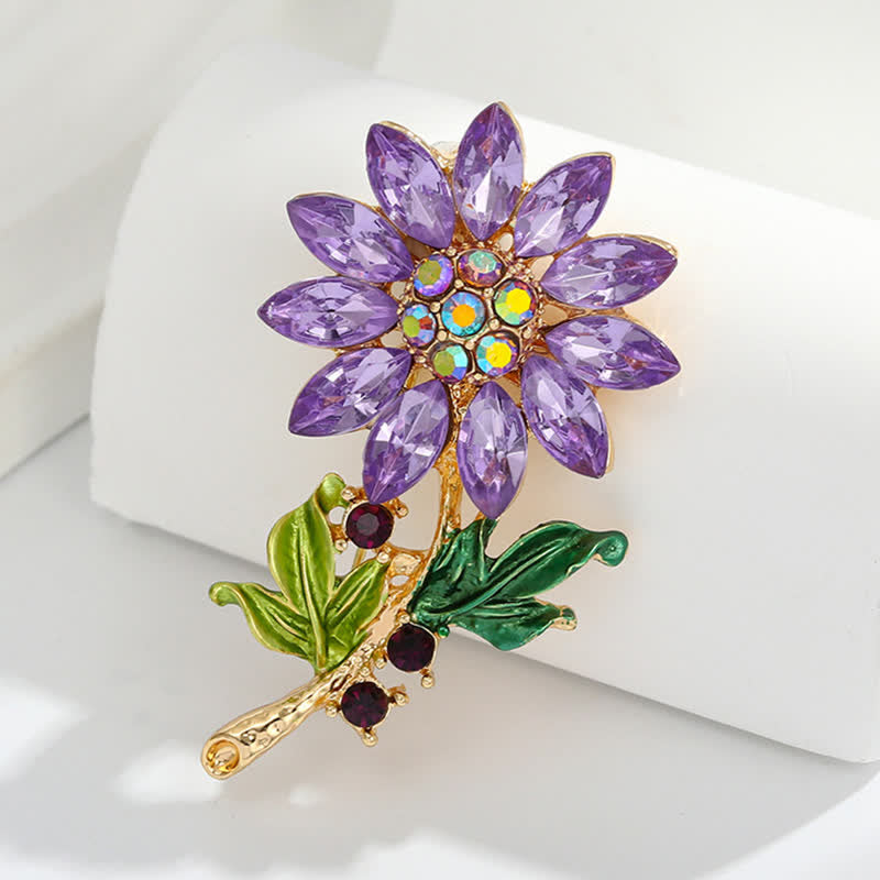 Women's Purple Sunflower Crystal Rhinestone Brooch - image 7