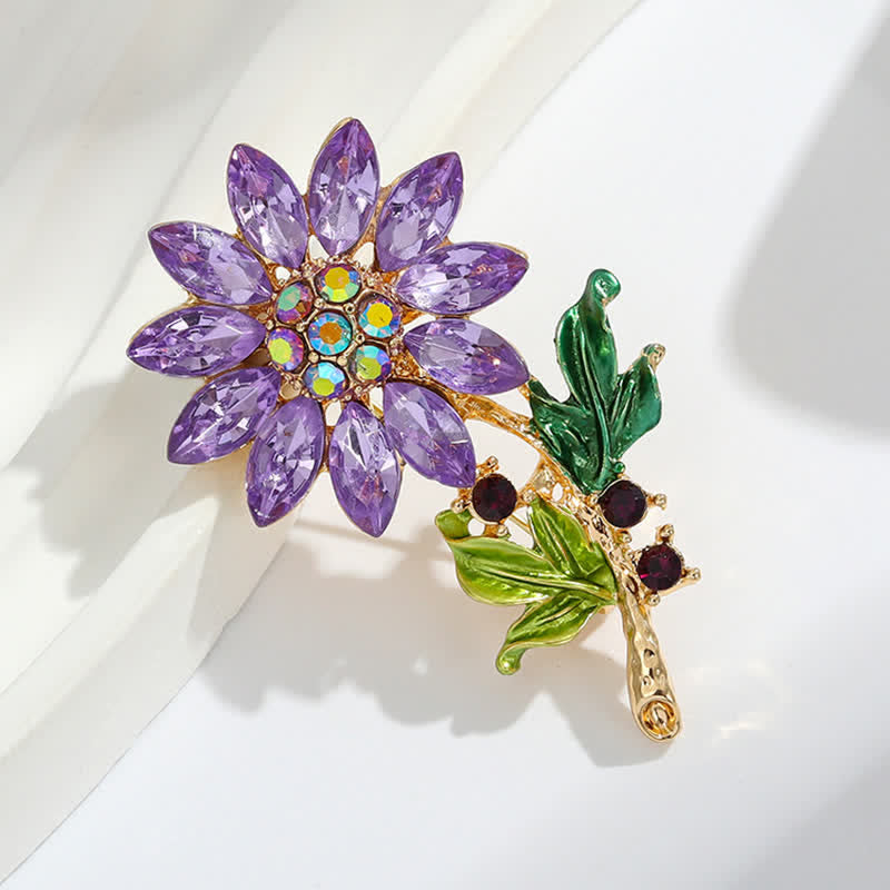 Women's Purple Sunflower Crystal Rhinestone Brooch - image 5