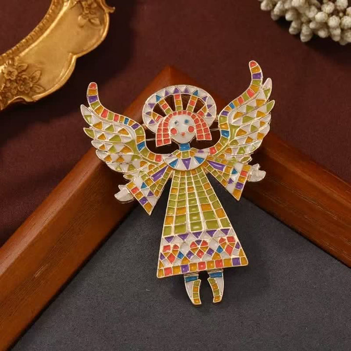 Women's Cute Colorful Enamel Angel Brooch - Yellow - image 0
