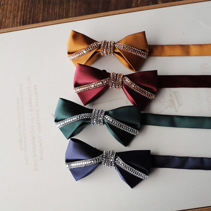 Glitter Diamond Silk Satin Adjustable Strap Bow Tie