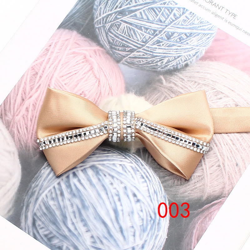 Glitter Diamond Silk Satin Adjustable Strap Bow Tie