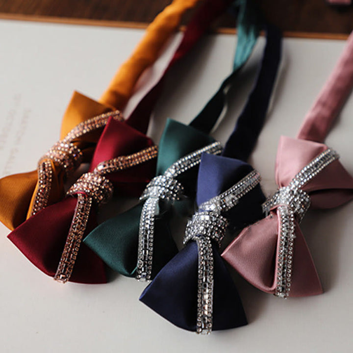 Glitter Diamond Silk Satin Adjustable Strap Bow Tie