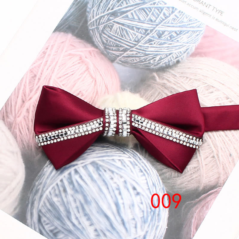 Glitter Diamond Silk Satin Adjustable Strap Bow Tie