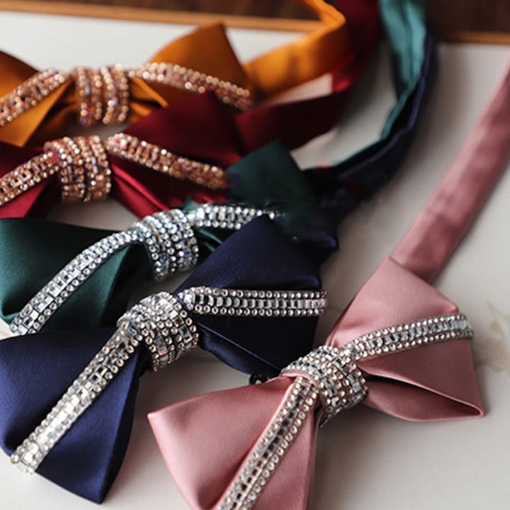 Glitter Diamond Silk Satin Adjustable Strap Bow Tie