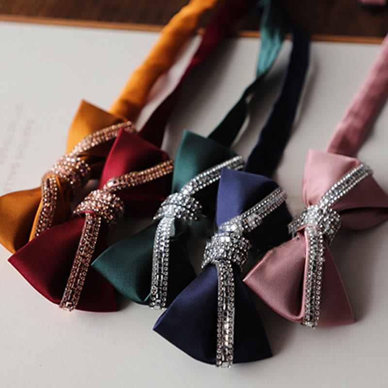 Glitter Diamond Silk Satin Adjustable Strap Bow Tie - image 2