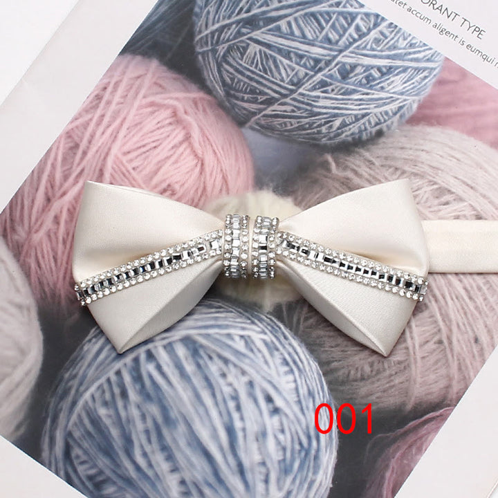 Glitter Diamond Silk Satin Adjustable Strap Bow Tie