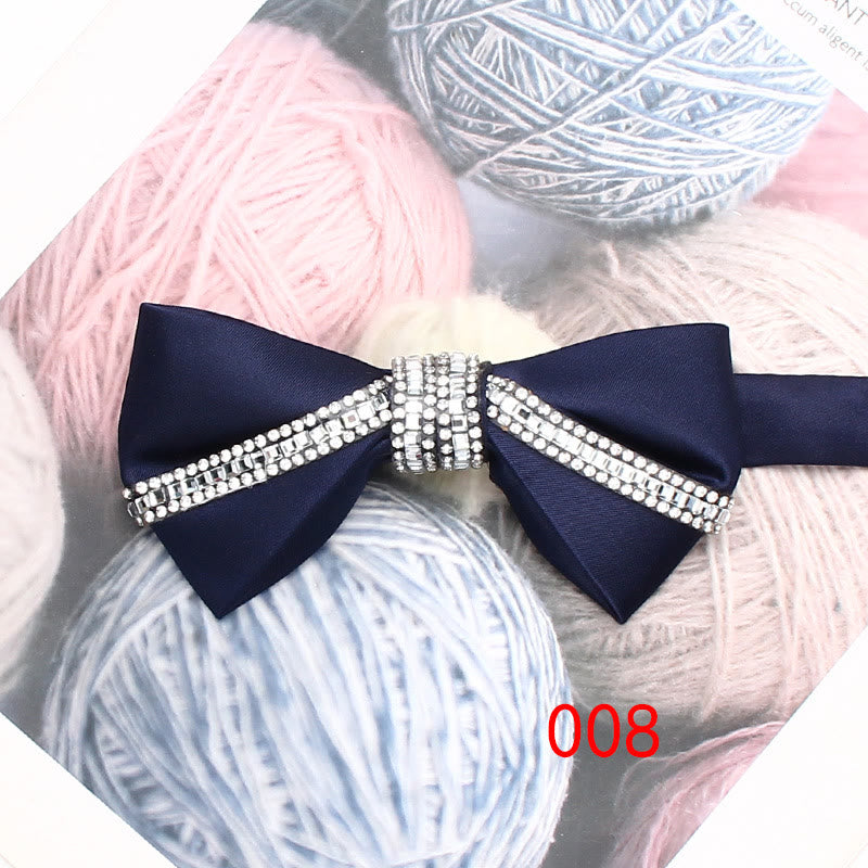 Glitter Diamond Silk Satin Adjustable Strap Bow Tie