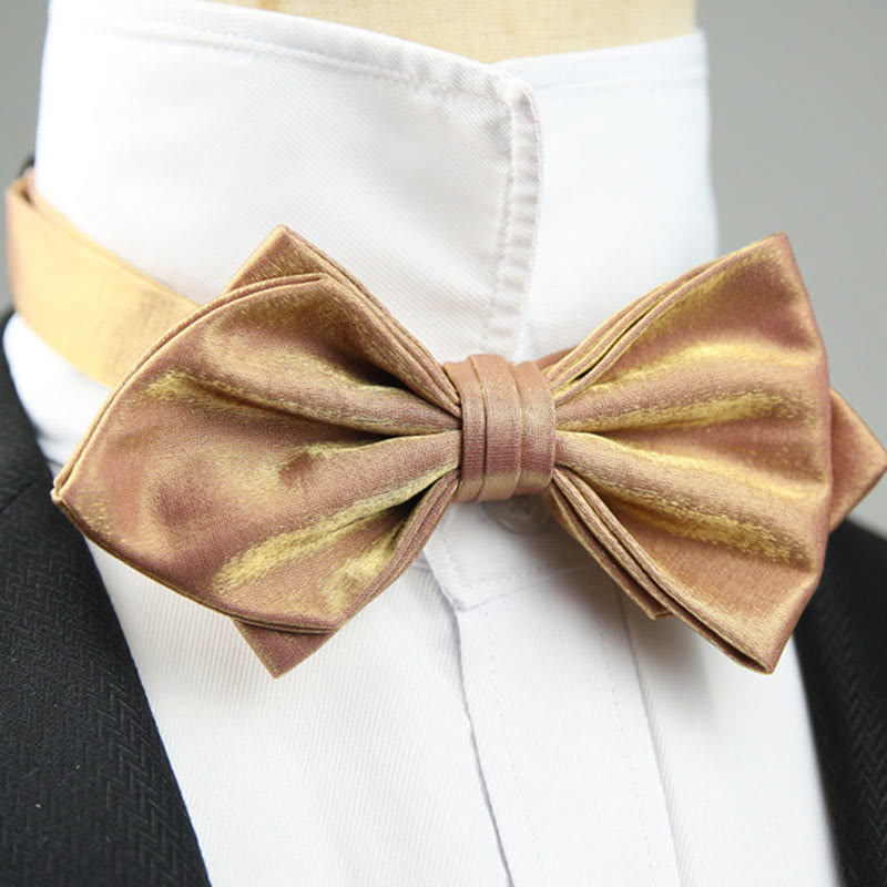 Suede Satin Pre-tied Adjustable Strap Pointed Bow Tie - Champagne - image 0