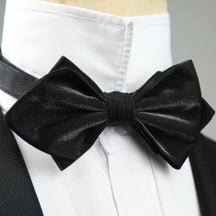 Suede Satin Pre-tied Adjustable Strap Pointed Bow Tie - Black - image 6